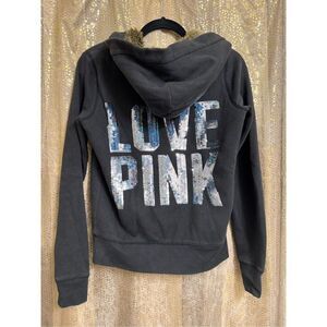 PINK Victorias Secret Y2K Fur Lined Holographic Sequin Bling Hoodie XS